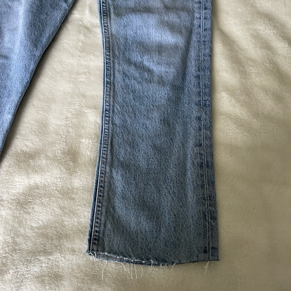 Agolde Riley Light Blue Straight Leg Raw Hem Jeans - Picture 4 of 13